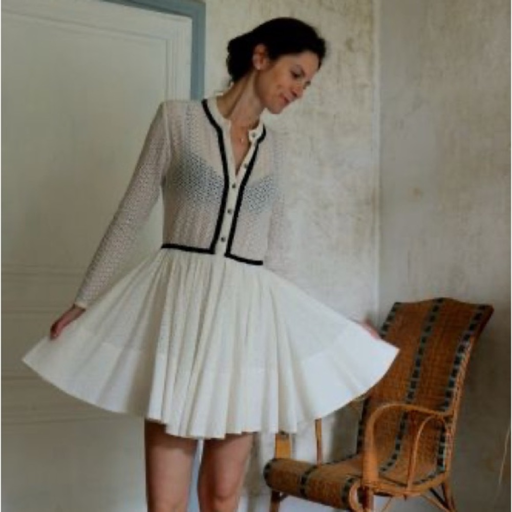 Maje White Mini Dress with Black Trim